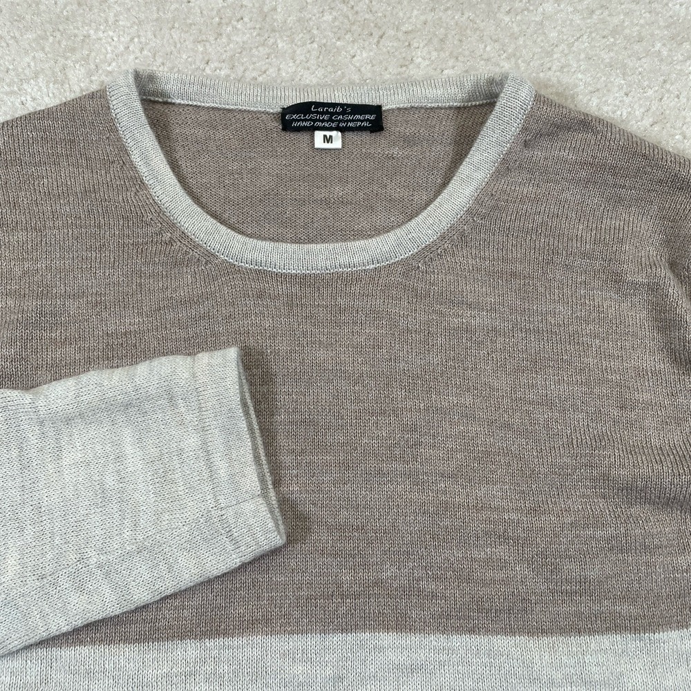 Laraib Cashmere Colorblock Sweater Womens M Brown Round Neck Long Sleeve Nepal